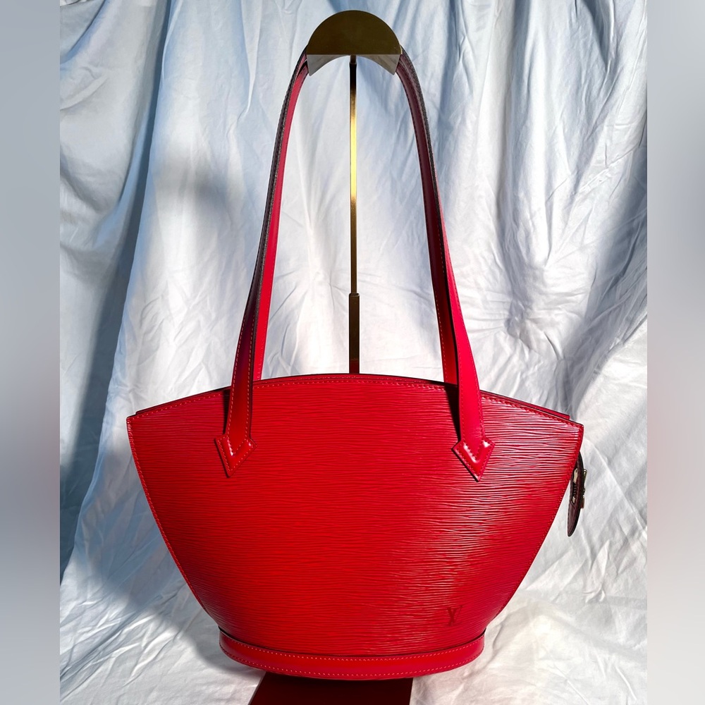 Authenticated Louis Vuitton St Jacques Red Epi PM Shoulder